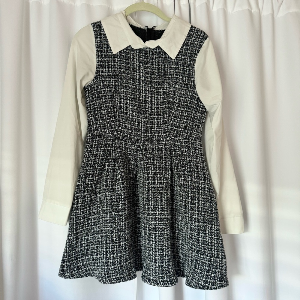 SHEIN Black & White Tweed 2 in 1 Mini Dress With Collar